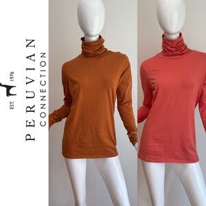2 Peruvian Connection Pima Cotton Extreme T-Neck Turtleneck Shirts